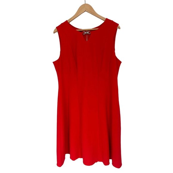 Size 18 2X RED-ORANGE SLEEVELESS‎ FIT & FLARE DRESS Summer Wedding PLUS SIZE - Picture 3 of 4